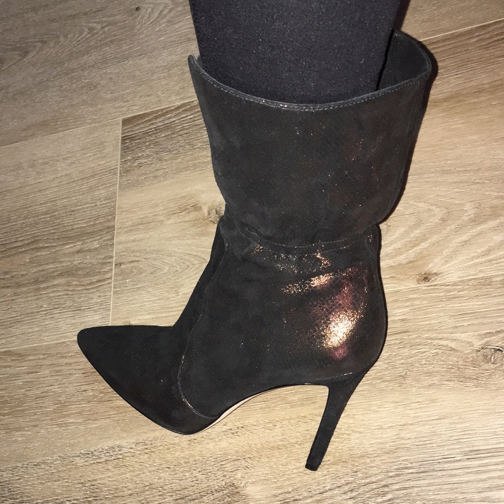 VIA SPIGA REAL LEATHER BLACK BURNISH CALF HIGH NWT LEATHER SOLED BOOTS SIZE 8.5